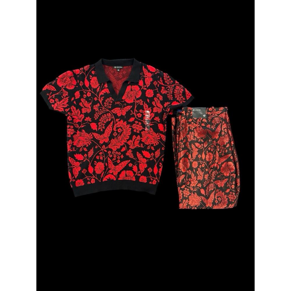 NWT I.N.C. International Concepts Mens Floral Sweater-Knit Polo & Slim-Fit Pants